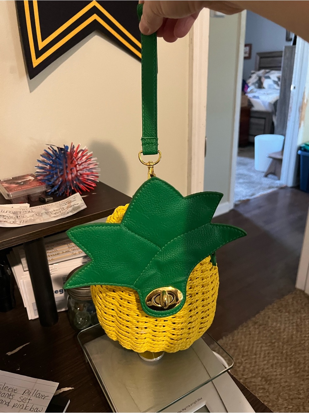 Green & Yellow Pineapple Wicker Crossbody Bag